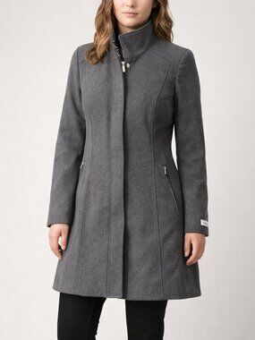 Calvin Klein Women's Stand-Collar Walker Coat Charcoal grey Size XL Wool Blend